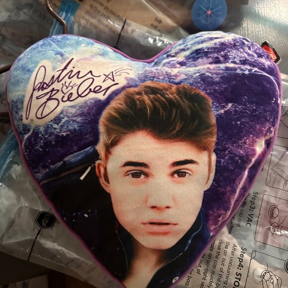 Justin Bieber Heart-Shaped Pillow – Vintage Belieber Merch - Picture 2 of 5